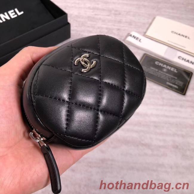 Chanel Coin Purse Lambskin & Silver-Tone Metal A68995 black