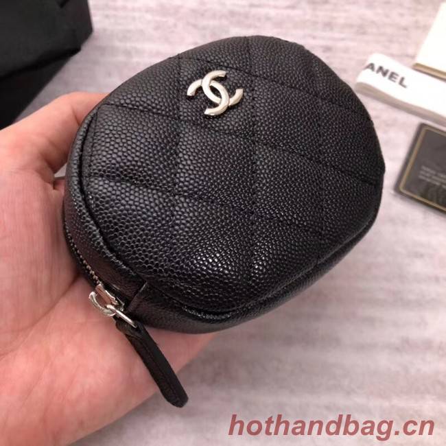 Chanel Coin Purse Metallic Grained Lambskin & Silver-Tone Metal A68995 black