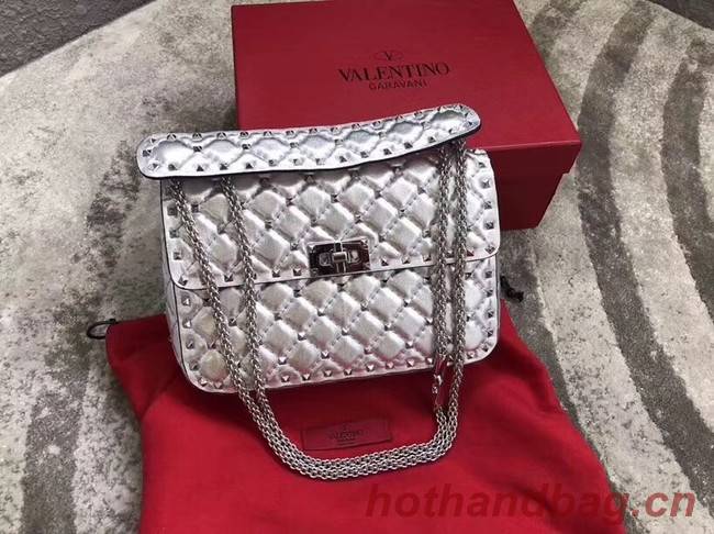 VALENTINO Rockstud medium leather shoulder bag 0123 silver