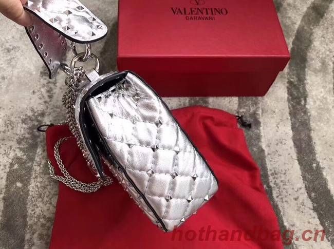 VALENTINO Rockstud medium leather shoulder bag 0123 silver