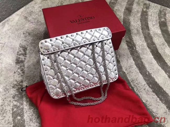 VALENTINO Rockstud medium leather shoulder bag 0123 silver