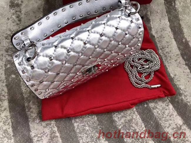 VALENTINO Rockstud medium leather shoulder bag 0123 silver