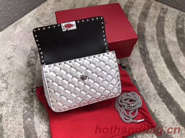 VALENTINO Rockstud medium leather shoulder bag 0123 silver