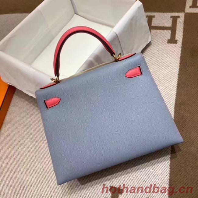 Hermes Kelly 28cm Shoulder Bags Epsom Leather KL28 blue&Pink