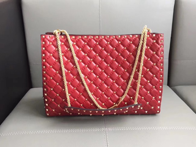 Valentino Starry Series Shopping Bag Original Sheepskin Leather 0346 red