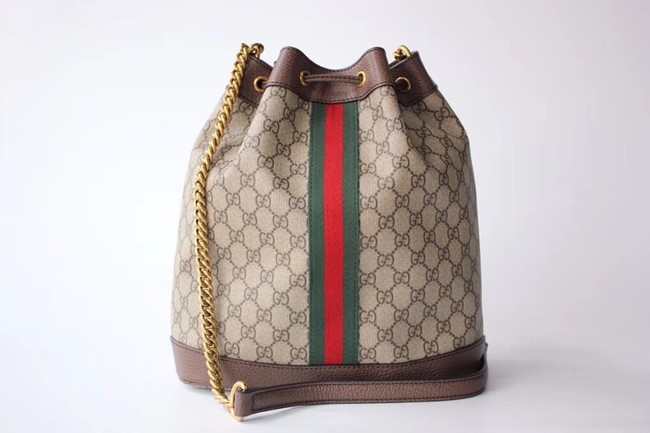 Gucci GG Supreme canvas Rajah medium bucket bag 553961 Brown