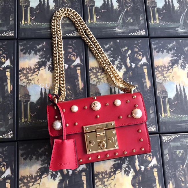 Gucci Padlock small GG Pearl shoulder bag 409487 red