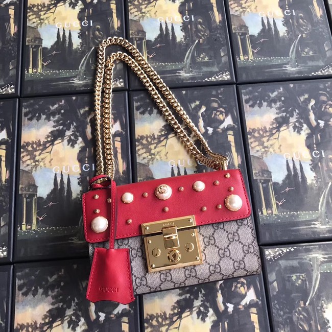 Gucci Padlock small GG Pearl shoulder bag A409487 red