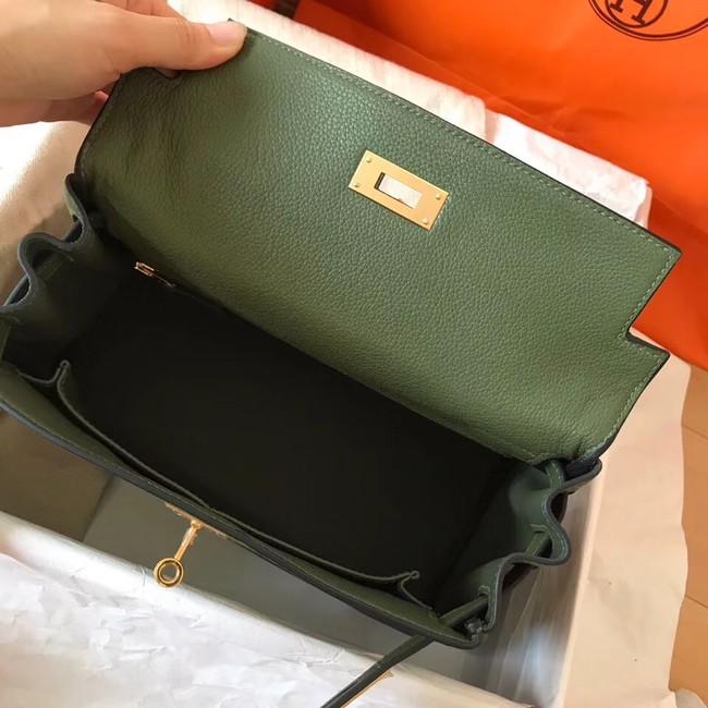 Hermes original Togo leather kelly bag KL320 Blackish green