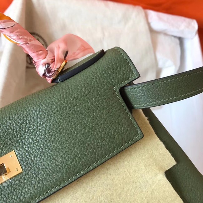 Hermes original Togo leather kelly bag KL320 Blackish green