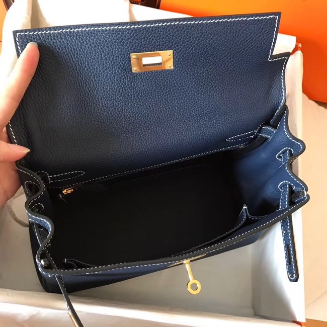 Hermes original Togo leather kelly bag KL320 dark blue