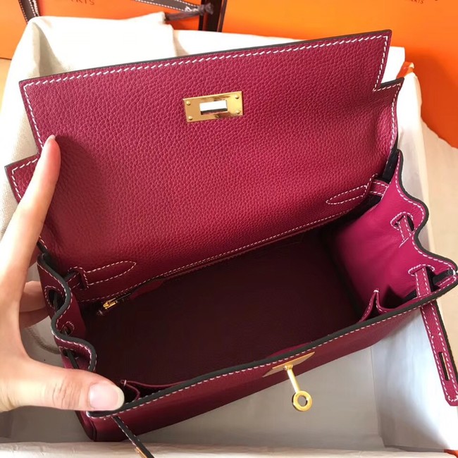 Hermes original Togo leather kelly bag KL320 fuchsia