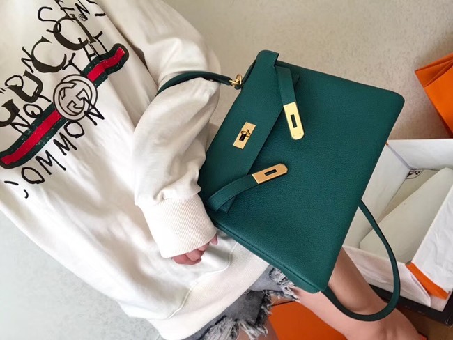 Hermes original Togo leather kelly bag KL320 green