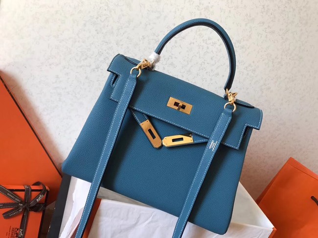 Hermes original Togo leather kelly bag KL320 sky blue