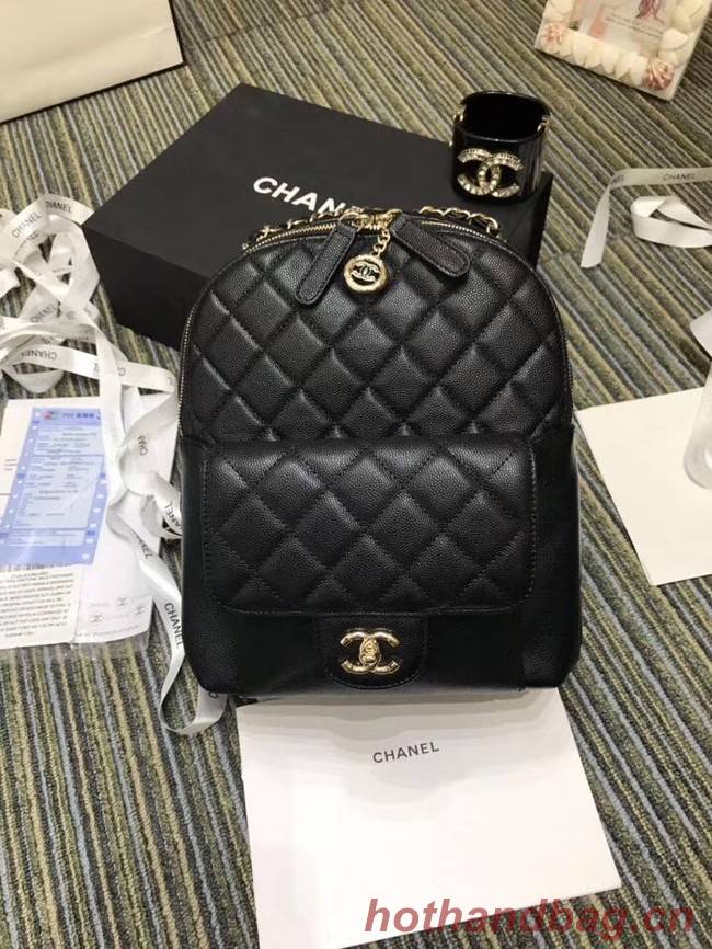 Chanel Grained Calfskin & Gold-Tone Metal backpack AS0004 black