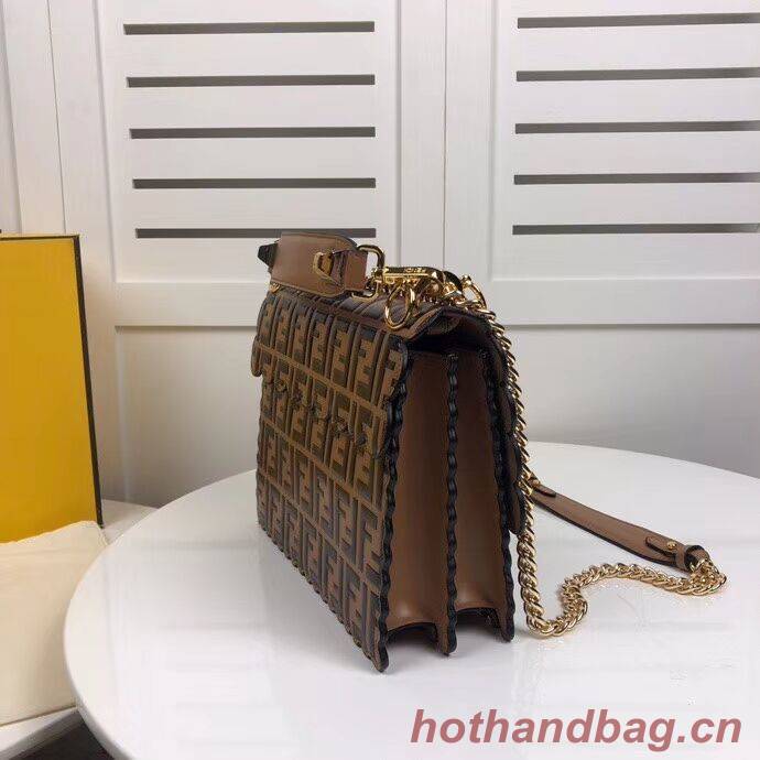 Fendi KAN I F leather bag 8BF053 Brown