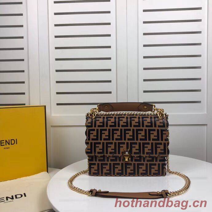 Fendi KAN I F leather bag 8BF053 Brown