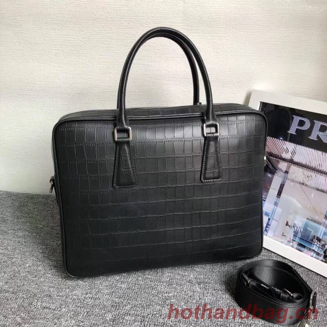 Prada Crocodile Leather Briefcase 2VE368 black