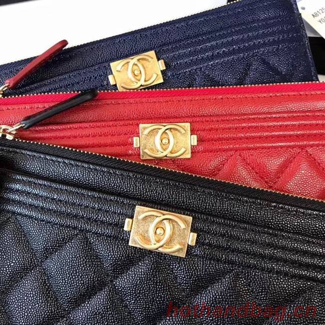 Chanel boy chanel pouch Calfskin & Gold-Tone Metal A81254 blue