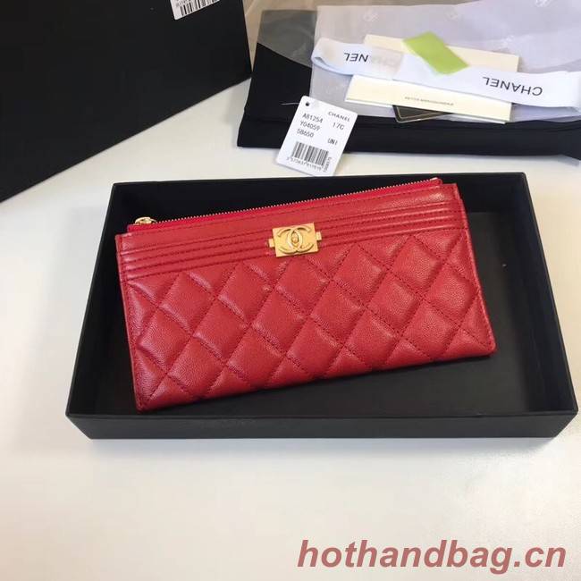 Chanel boy chanel pouch Calfskin & Gold-Tone Metal A81254 red