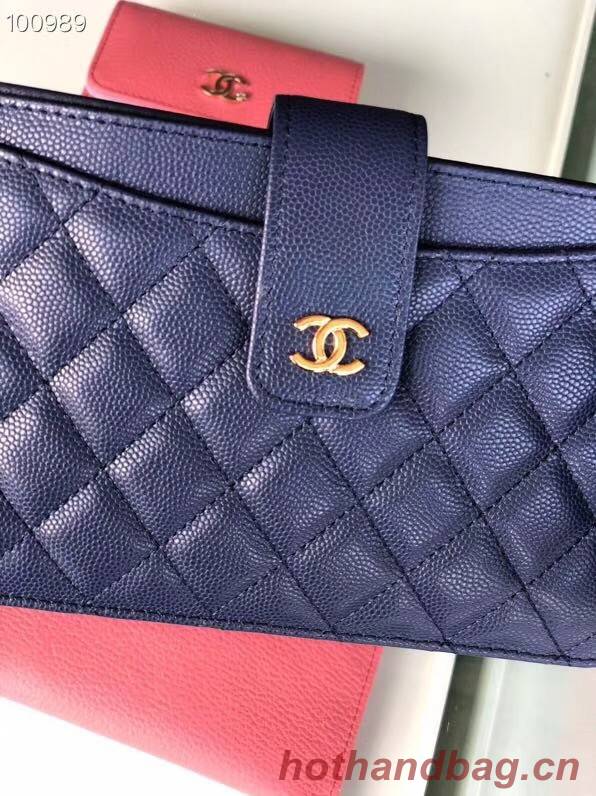 Chanel classic pouch Grained Calfskin & Gold-Tone Metal A81902 blue