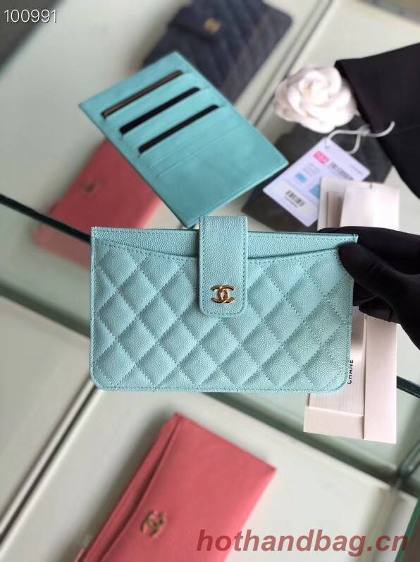 Chanel classic pouch Grained Calfskin & Gold-Tone Metal A81902 sky blue