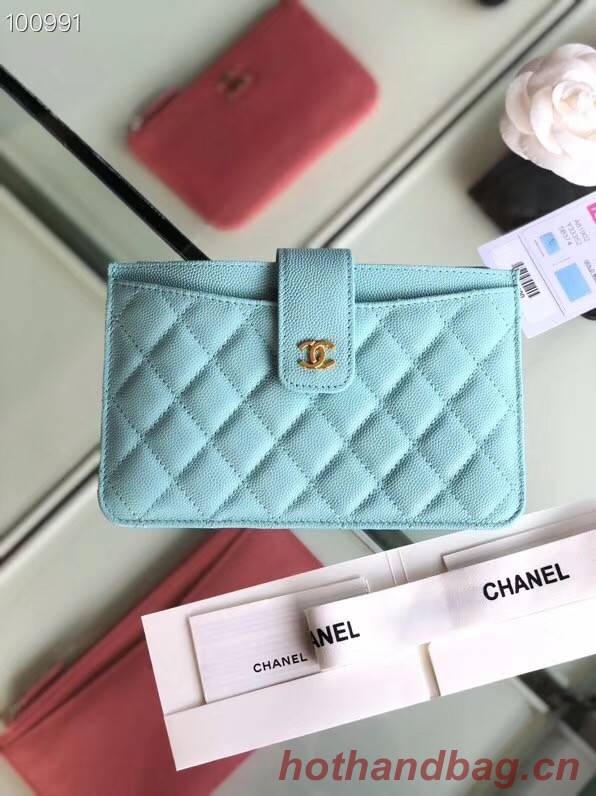 Chanel classic pouch Grained Calfskin & Gold-Tone Metal A81902 sky blue