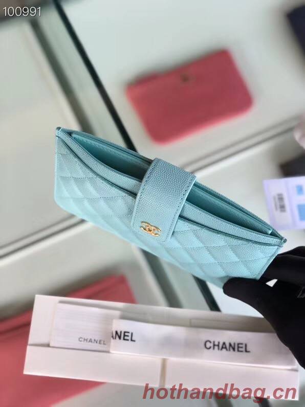 Chanel classic pouch Grained Calfskin & Gold-Tone Metal A81902 sky blue