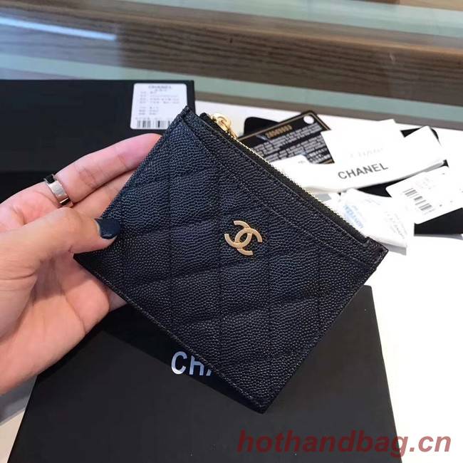 Chanel Coin Purse Metallic Grained Lambskin & gold-Tone Metal A68996 black