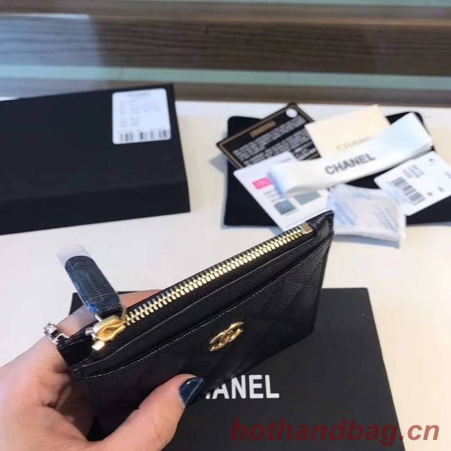 Chanel Coin Purse Metallic Grained Lambskin & gold-Tone Metal A68996 black