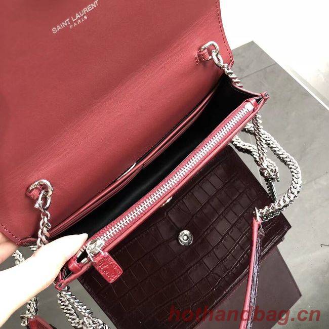 SAINT LAURENT Kate crocodile-embossed leather cross-body bag 452159 Jujube red