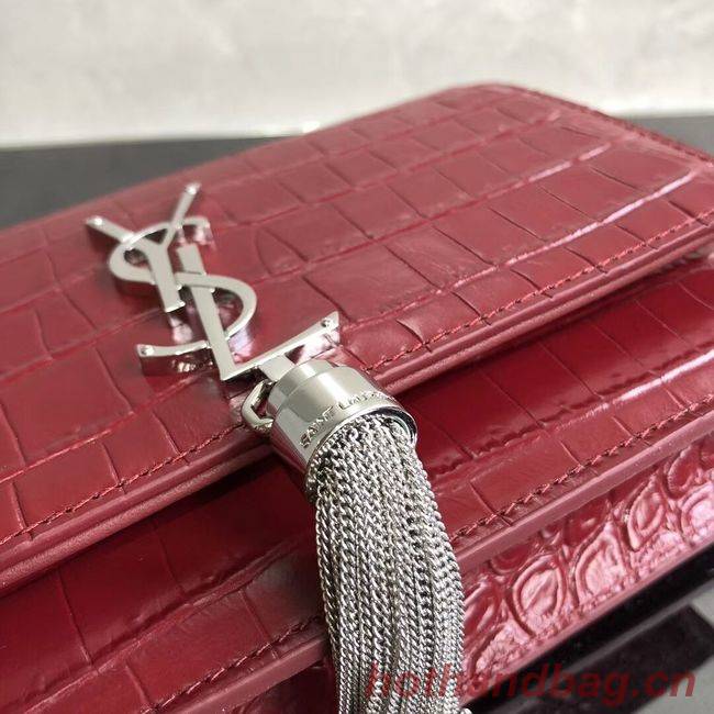 SAINT LAURENT Kate crocodile-embossed leather cross-body bag 452159 Jujube red