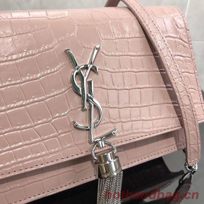 SAINT LAURENT Kate crocodile-embossed leather cross-body bag 452159 Pink