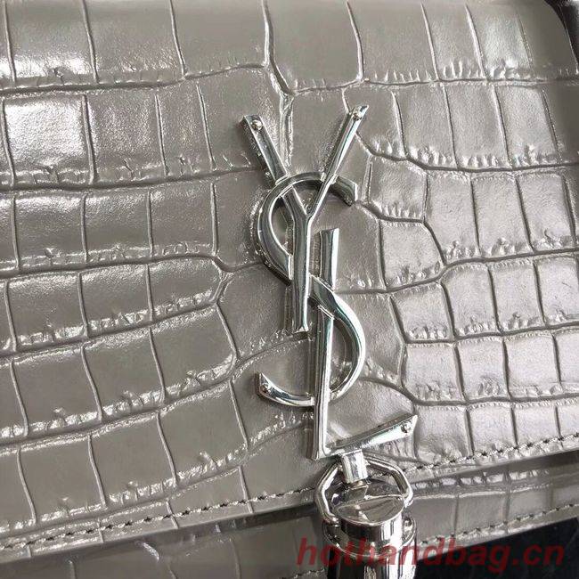 SAINT LAURENT Kate crocodile-embossed leather cross-body bag 452159 grey