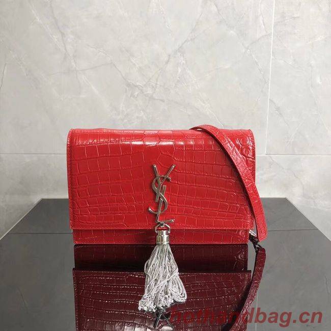 SAINT LAURENT Kate crocodile-embossed leather cross-body bag 452159 red