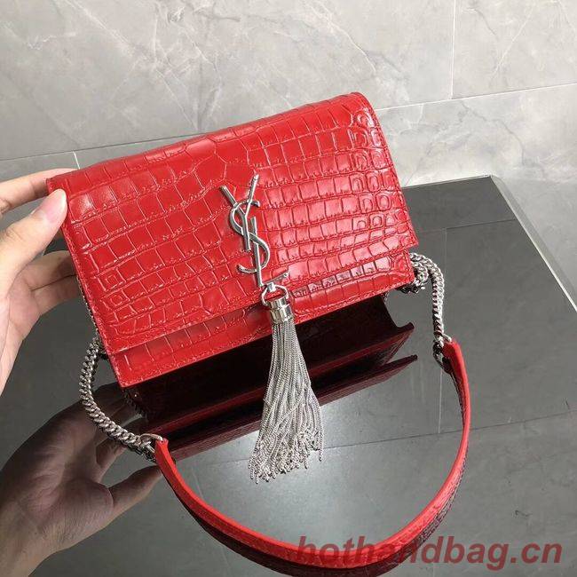 SAINT LAURENT Kate crocodile-embossed leather cross-body bag 452159 red