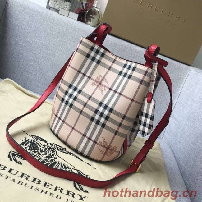 BURBERRY Banner small vintage check and leather tote Bag 9657 red