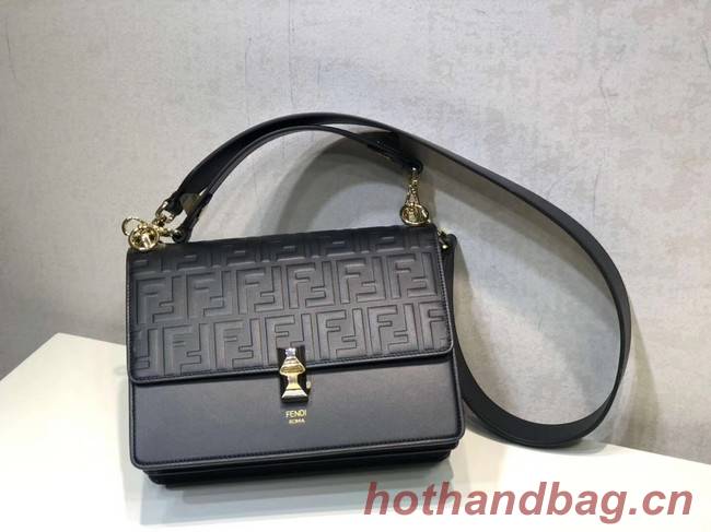 FENDI Kan I Leather Shoulder Bag 8BT283A black