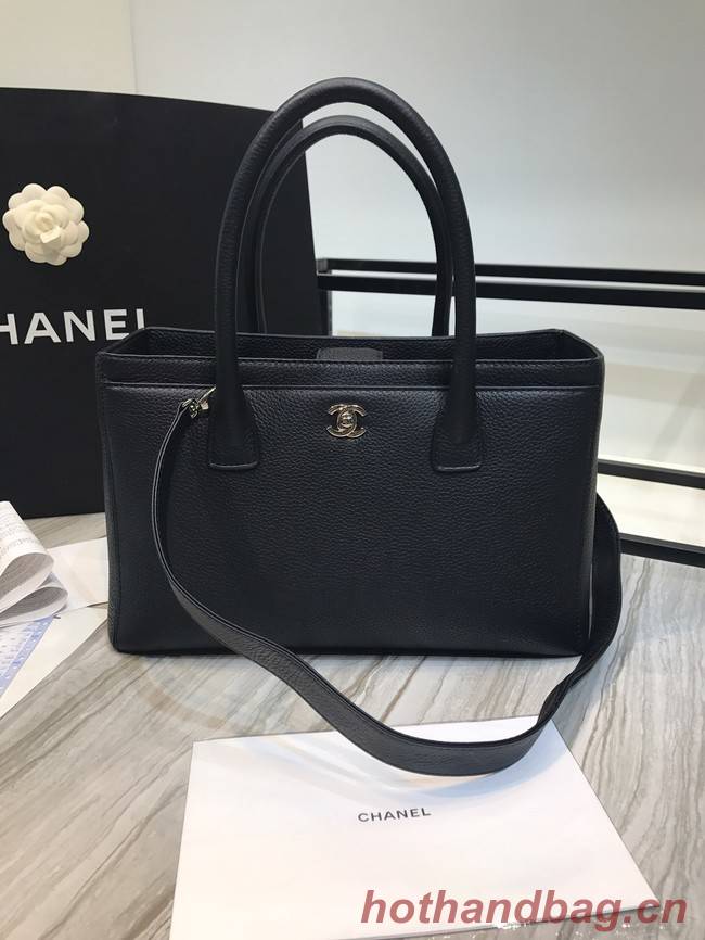 Chanel Calfskin & Silver-Tone Metal A91868 black