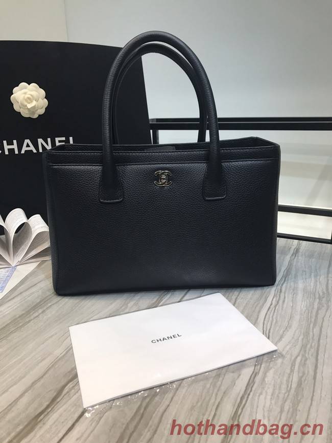 Chanel Calfskin & Silver-Tone Metal A91868 black