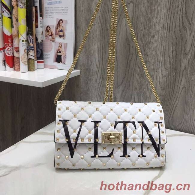 VALENTINO Rockstud quilted leather cross-body bag 5830 white