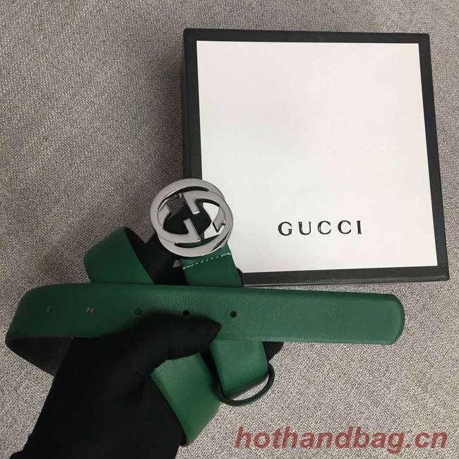 Gucci Leather belt with Double G buckle 406831 green	