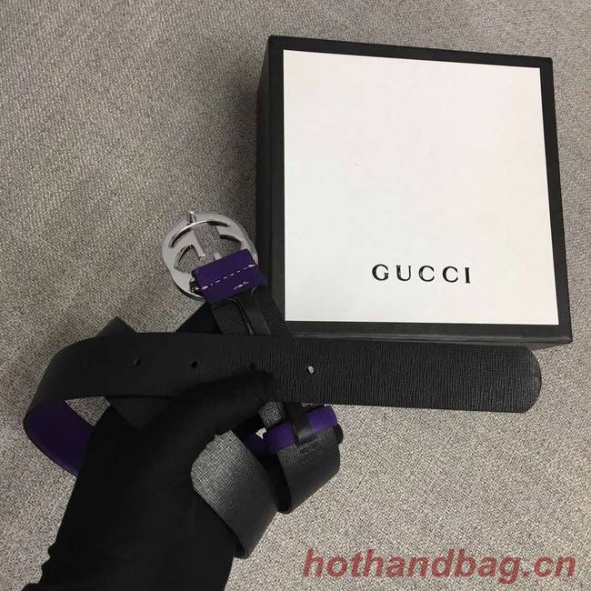 Gucci Leather belt with Double G buckle 406831 purple