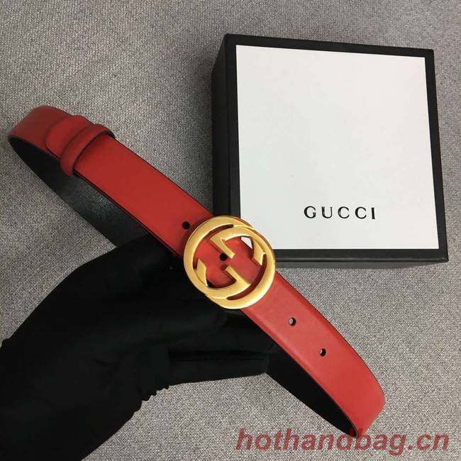 Gucci Leather belt with Double G buckle 406831 red