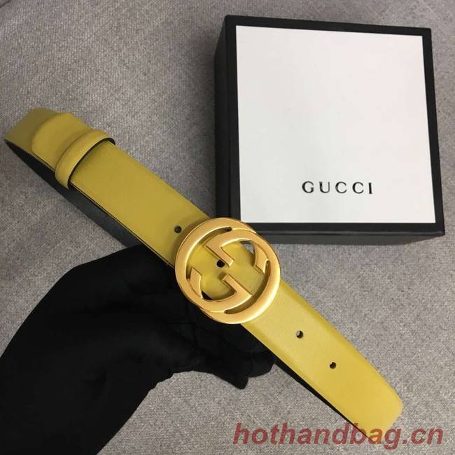 Gucci Leather belt with Double G buckle 406831 yellow