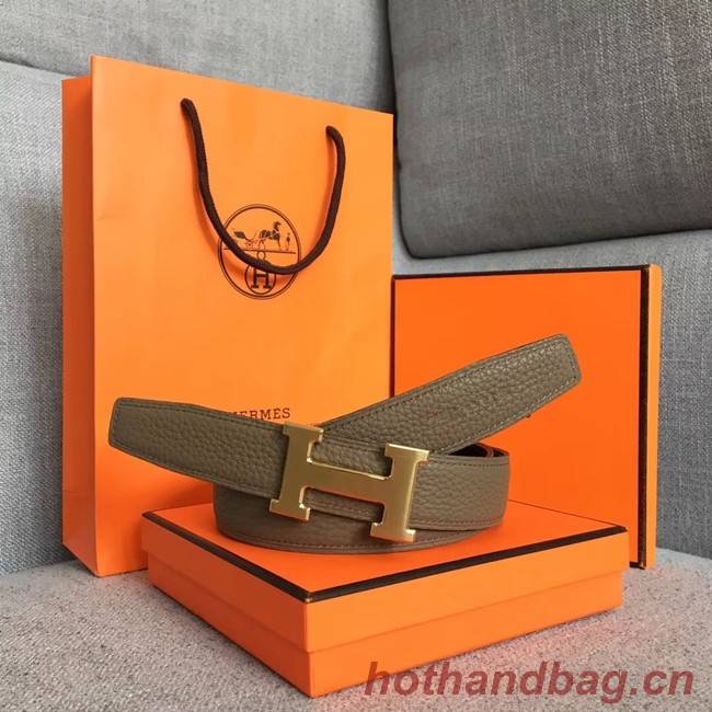 Hermes original togo 2 belt buckle & Reversible leather strap 32 mm H06454 grey  gold plated metal 