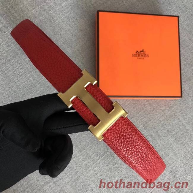 Hermes original togo 2 belt buckle & Reversible leather strap 32 mm H06454 red  gold plated metal 