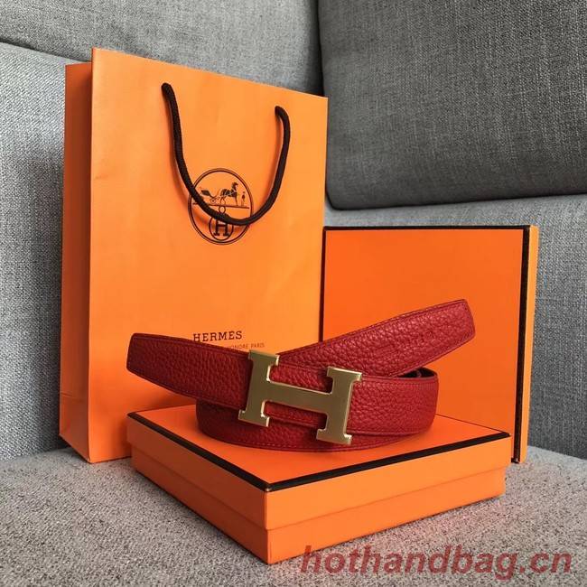 Hermes original togo 2 belt buckle & Reversible leather strap 32 mm H06454 red  gold plated metal 