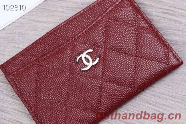 Chanel classic card holder Grained Calfskin & Gold-Tone Metal A31510 Burgundy