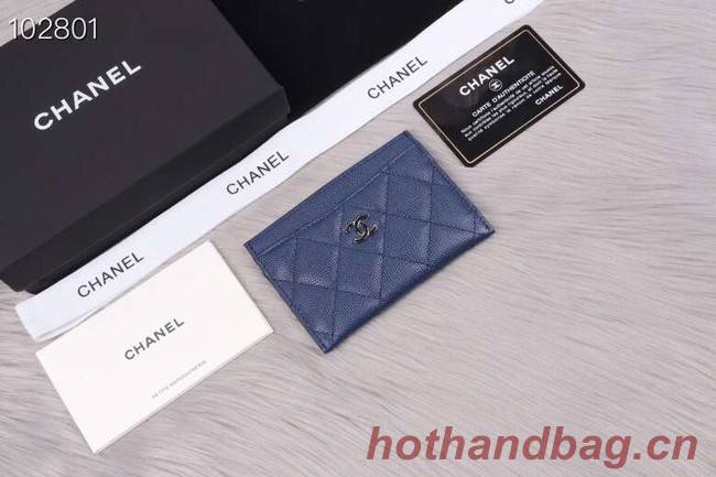 Chanel classic card holder Grained Calfskin & Gold-Tone Metal A31510 blue